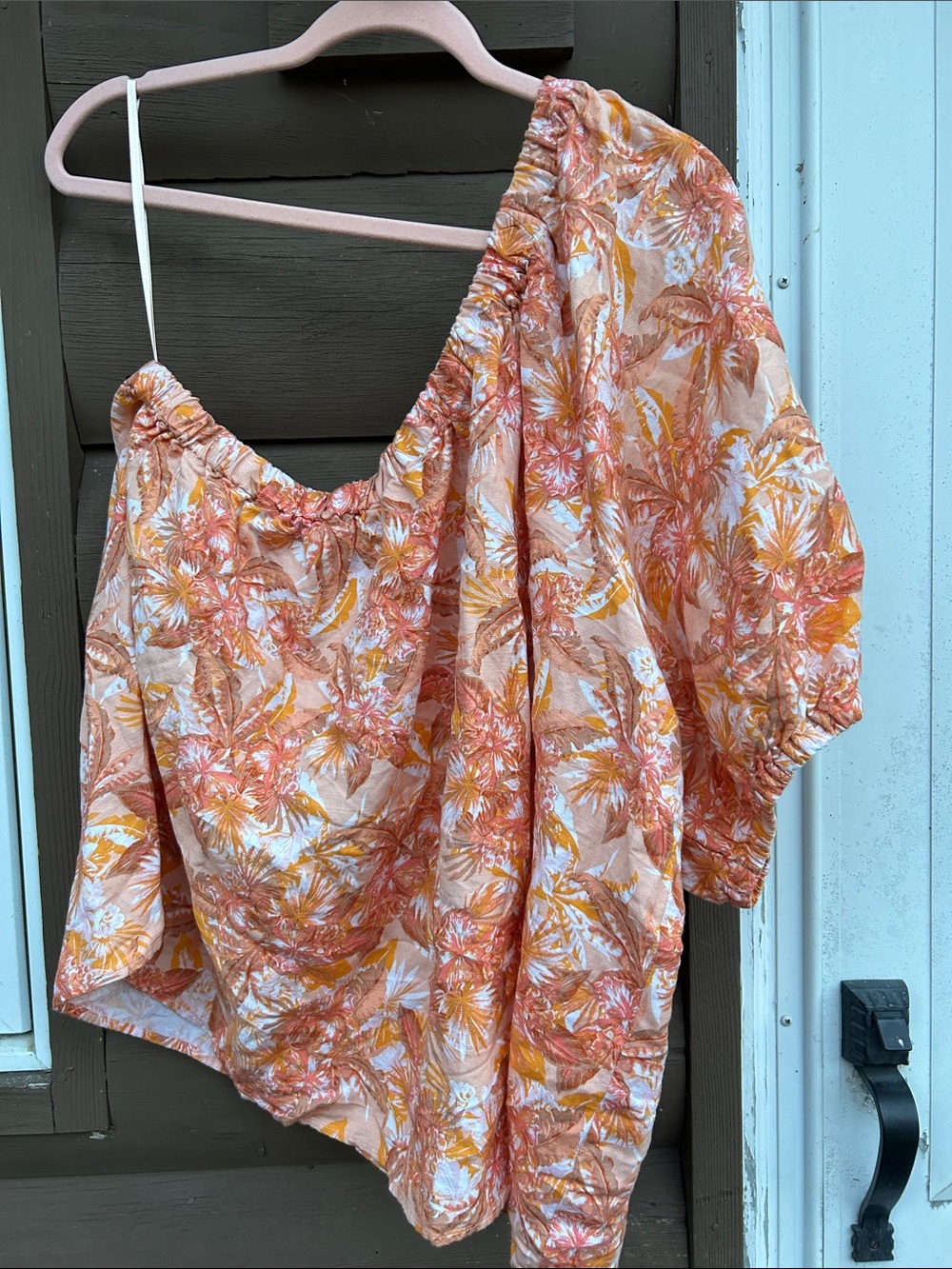 LOFT Linen Blend One Shoulder Top & Shorts Set XXL Orange Floral Matching Set - Picture 7 of 15